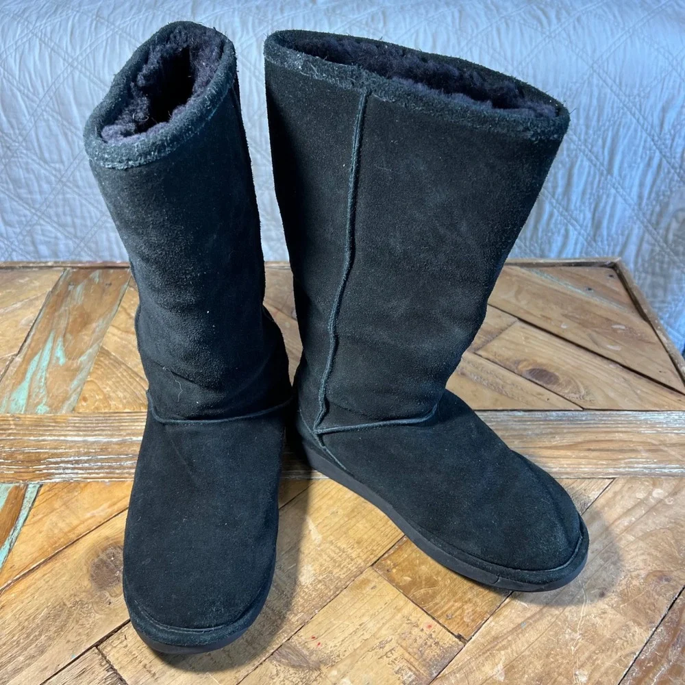 ALDO Black Suede Tall Winter Boots Women's Size 38 (7.5-8) Warm Cozy Fur Lined